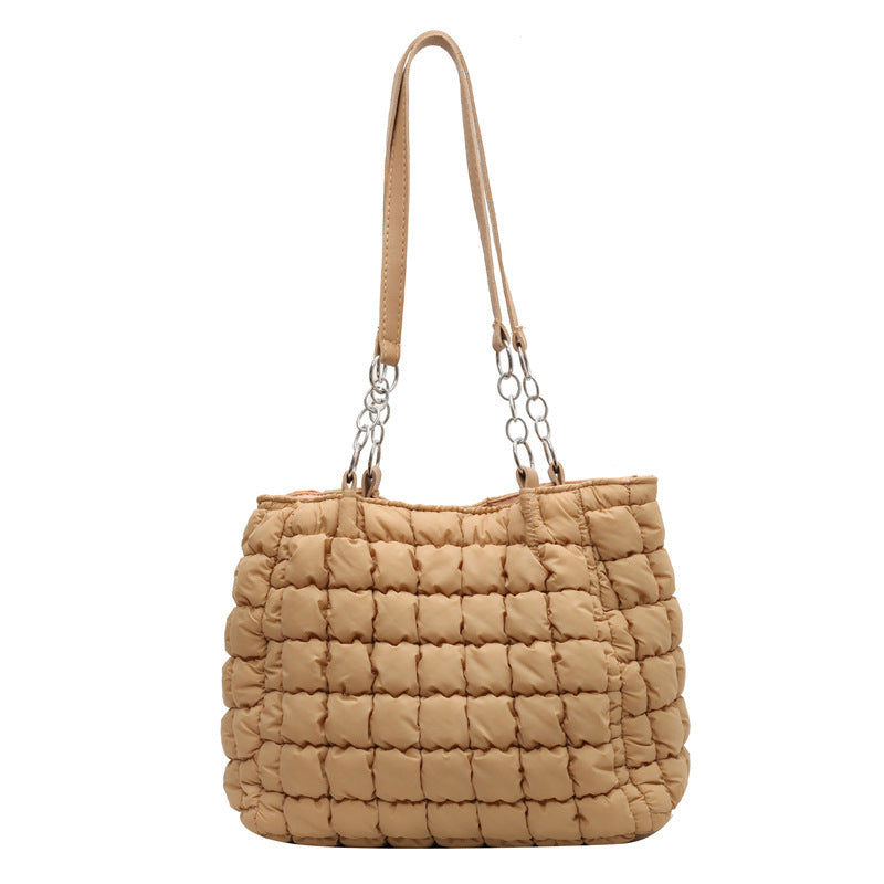 Sacs à main à carreaux en chaîne pour femmes, fourre-tout de styliste à bulles de grande capacité, sac à bandoulière plissé sous les aisselles, mode automne et hiver