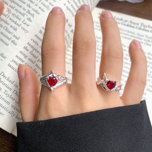 Ruby High-grade Temperament Ring Female Niche Heart-shaped Accessories