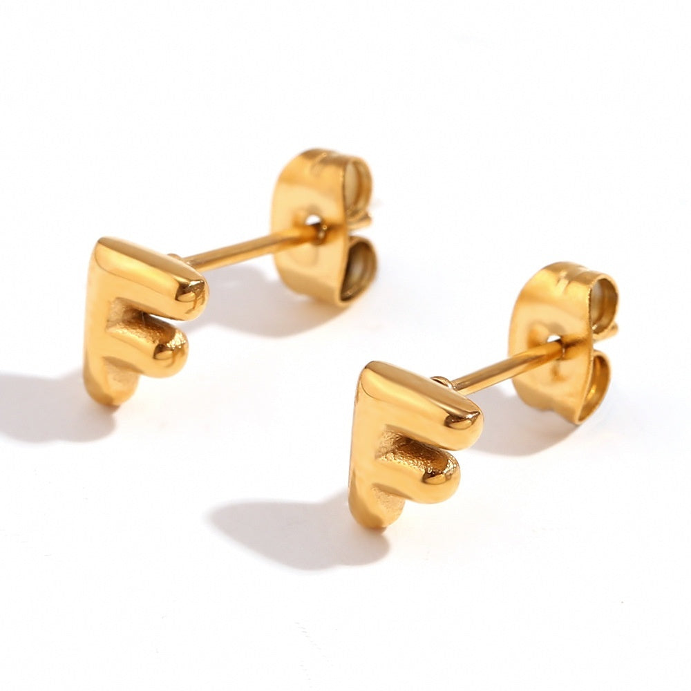 Titanium Steel Earrings 18K Gold Mini Alphabet Letter Earrings Women
