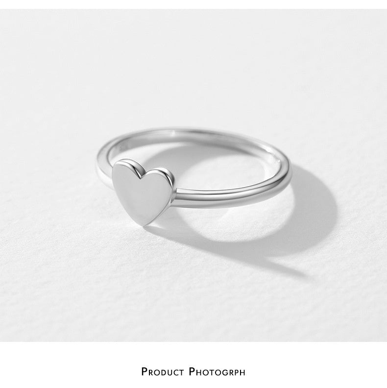 Female Minority Simple S925 Glossy Love Heart-shaped Ring