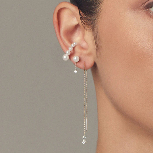 Boucles d'oreilles pendantes en zircon et perles exquises