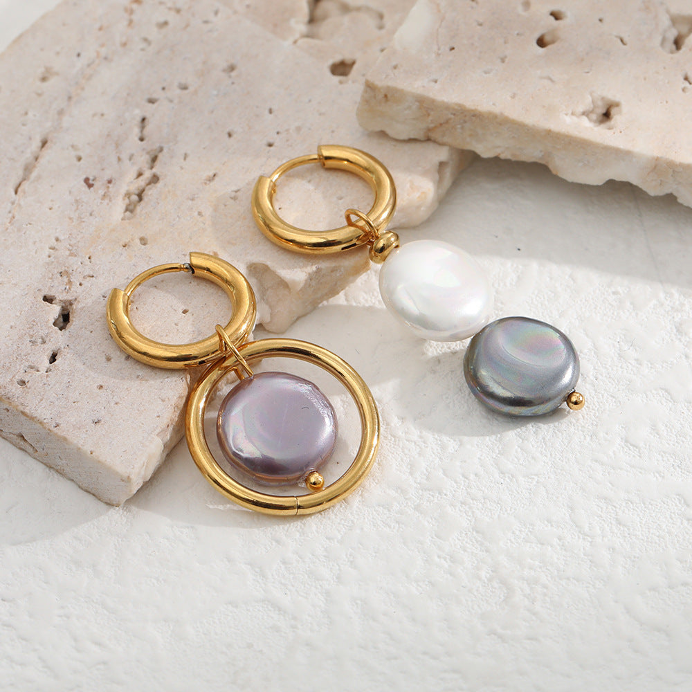 Boucles d'oreilles en pierre naturelle à placage asymétrique et couture circulaire ajourée