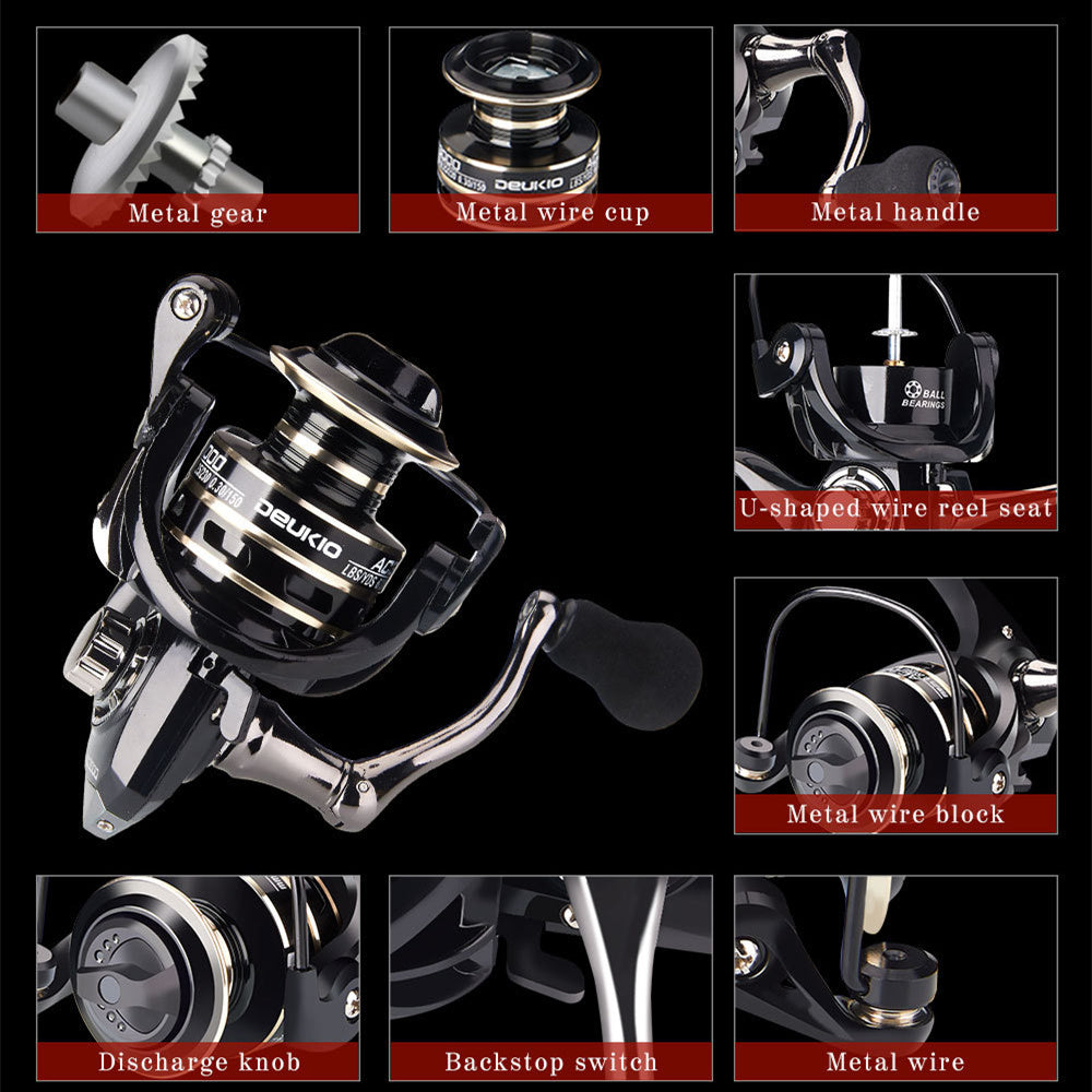 Rueda de pesca Carrete de pesca de metal Cebo Rueda de caña de pescar telescópica