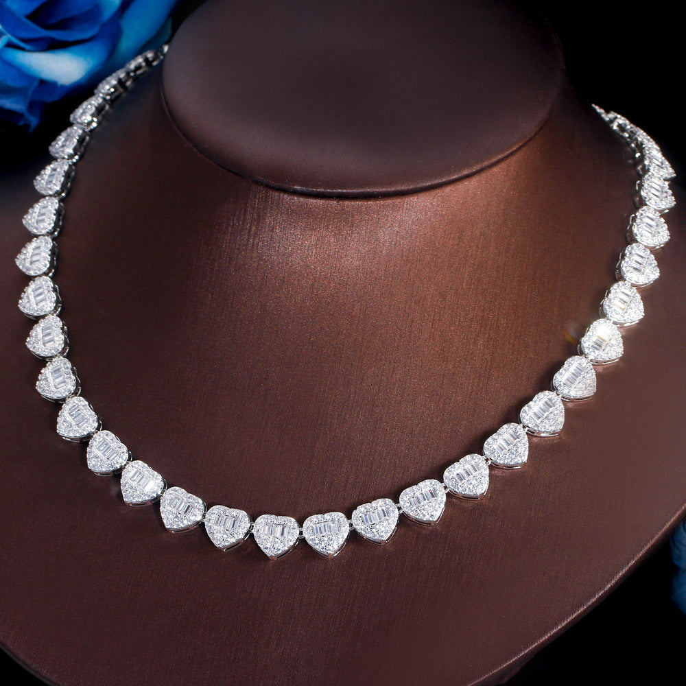 Collier Hip Hop en Zircon en forme de cœur cubain, plein de diamants, couture de cœur de pêche
