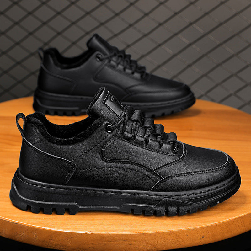 Chaussures basses en cuir de loisirs chaudes et épaisses brossées, automne et hiver