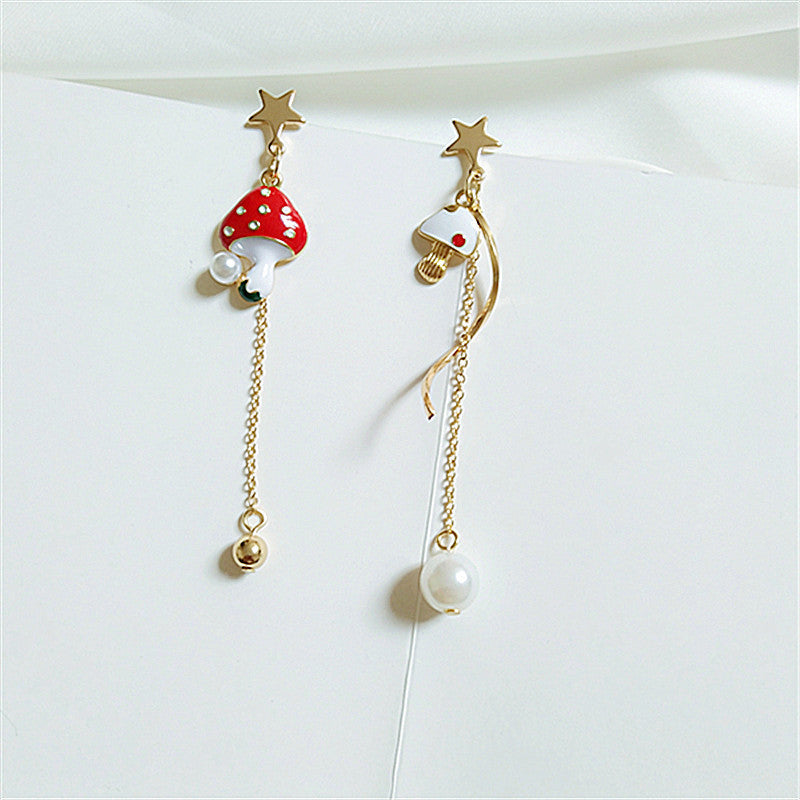 Clous d'oreilles étoile aiguille en argent sterling Asymétrie champignon