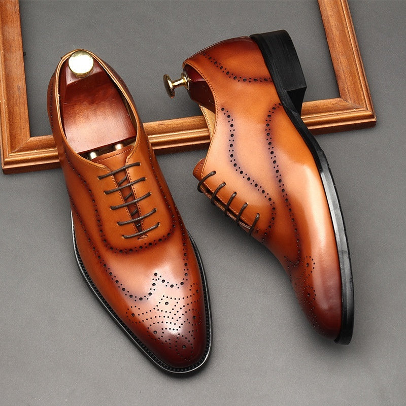 Chaussures en cuir pour hommes, chaussures britanniques à bout pointu, vêtements de cérémonie, à lacets