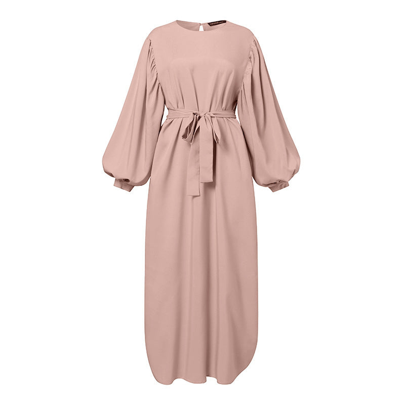 Robe musulmane décontractée à manches longues de couleur unie