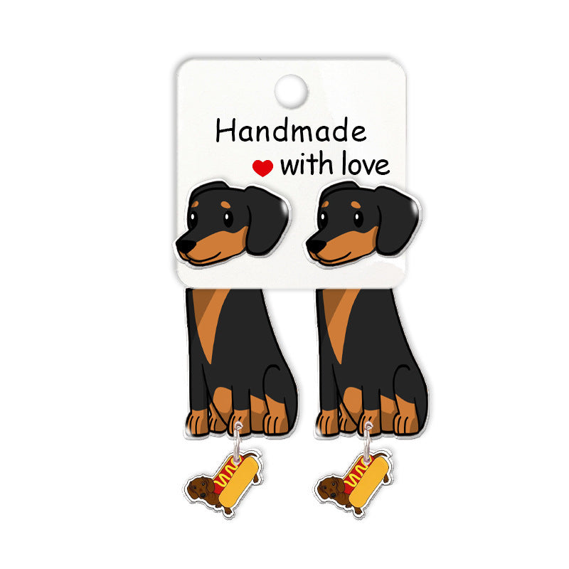 Boucles d'oreilles à tige en forme de teckel, animal mignon, chiot de dessin animé