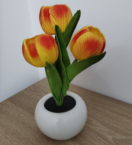 Lámpara LED de noche de tulipán, lámpara de mesa de flores de simulación, decoración de la habitación del hogar, lámpara de ambiente, regalo romántico en maceta para luces LED de oficina
