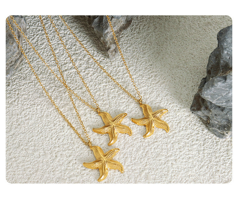 Collier de Niche Style vacances à la mode, pendentif étoile de mer, or 18 carats, ne se décolore pas