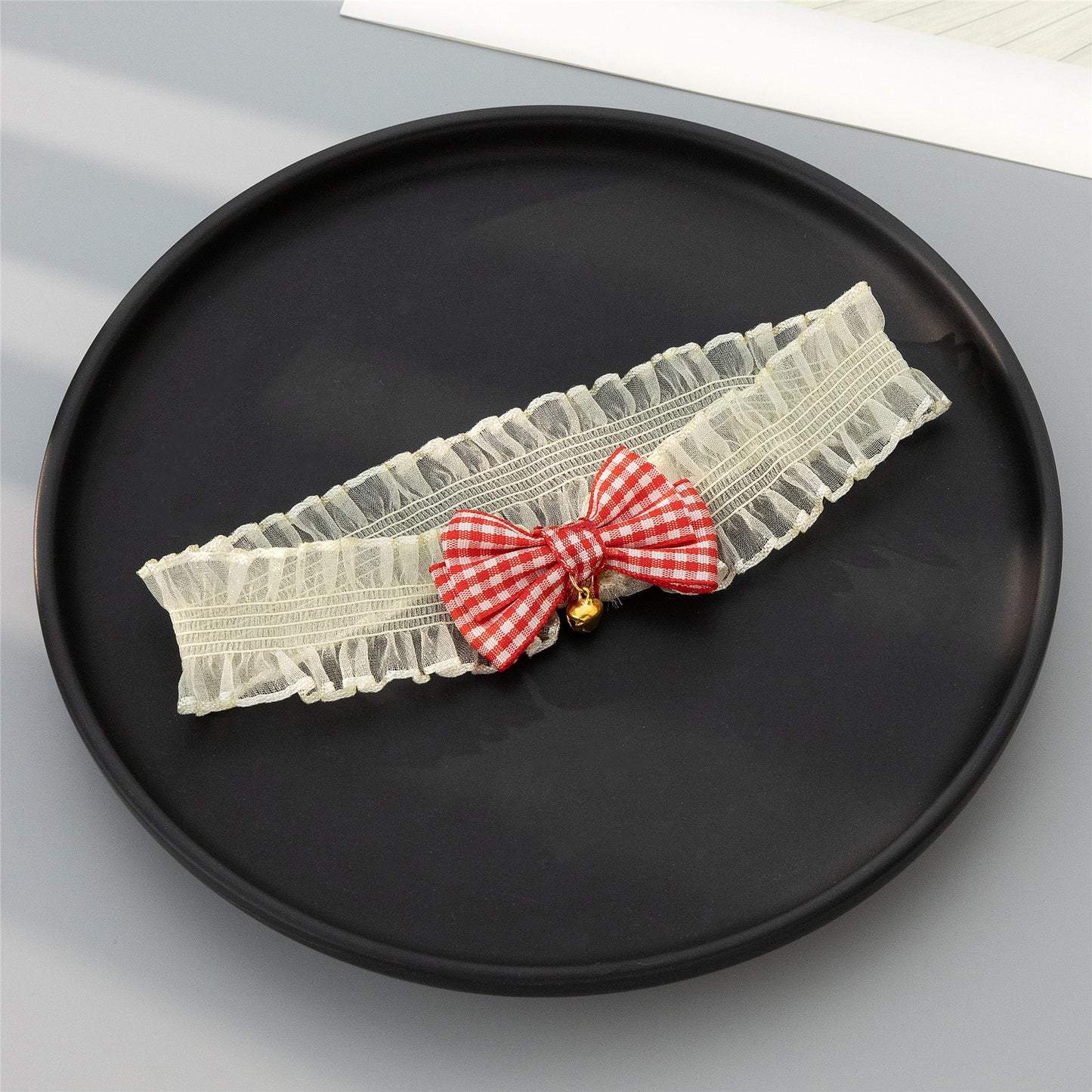 Lolita Sweet Girl Hand-made Lace Red Plaid Bow Bell Pure Desire Wind Leg Ring