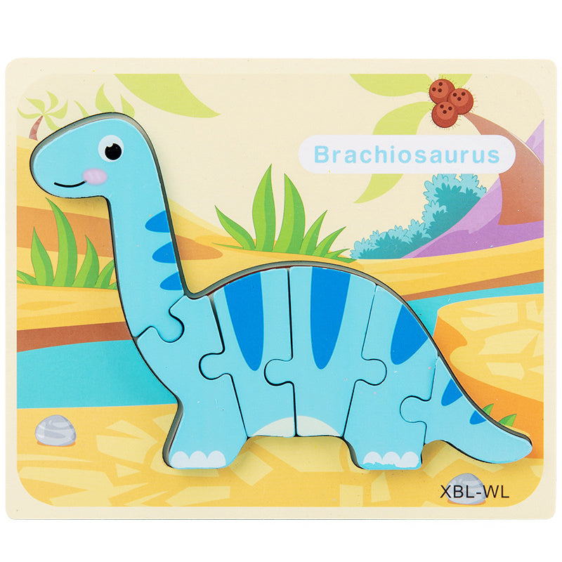 Puzzle 3D en bois pour bébé, dessin animé dinosaure, jouets éducatifs Montessori pour enfants, apprentissage précoce