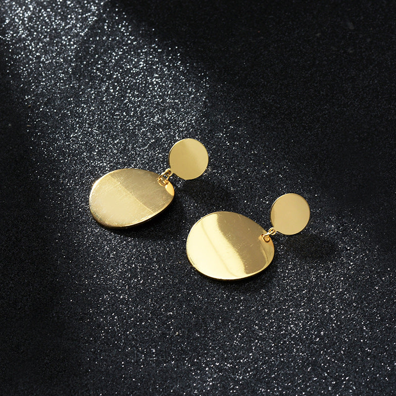 Boucles d'oreilles en forme de disque, personnalité Simple, Texture métallique rétro brossée, taille mate