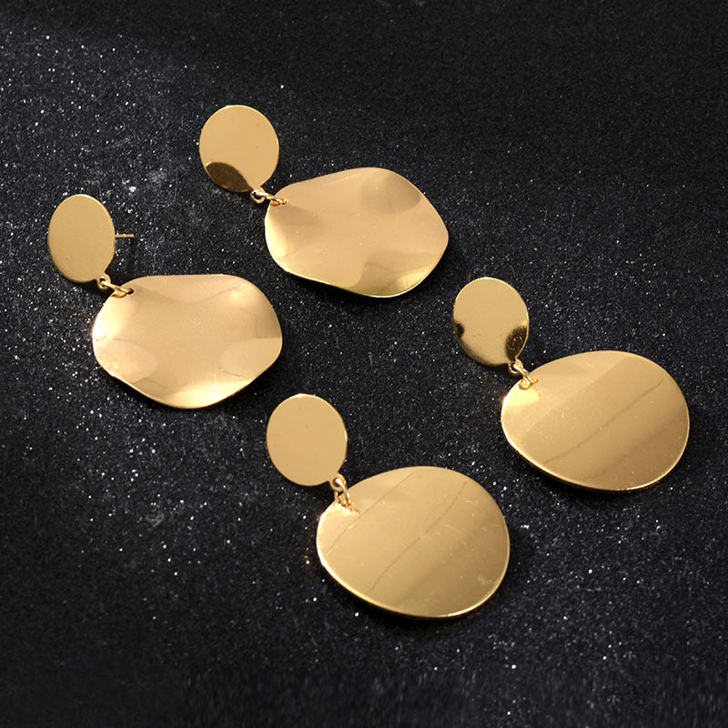 Boucles d'oreilles en forme de disque, personnalité Simple, Texture métallique rétro brossée, taille mate