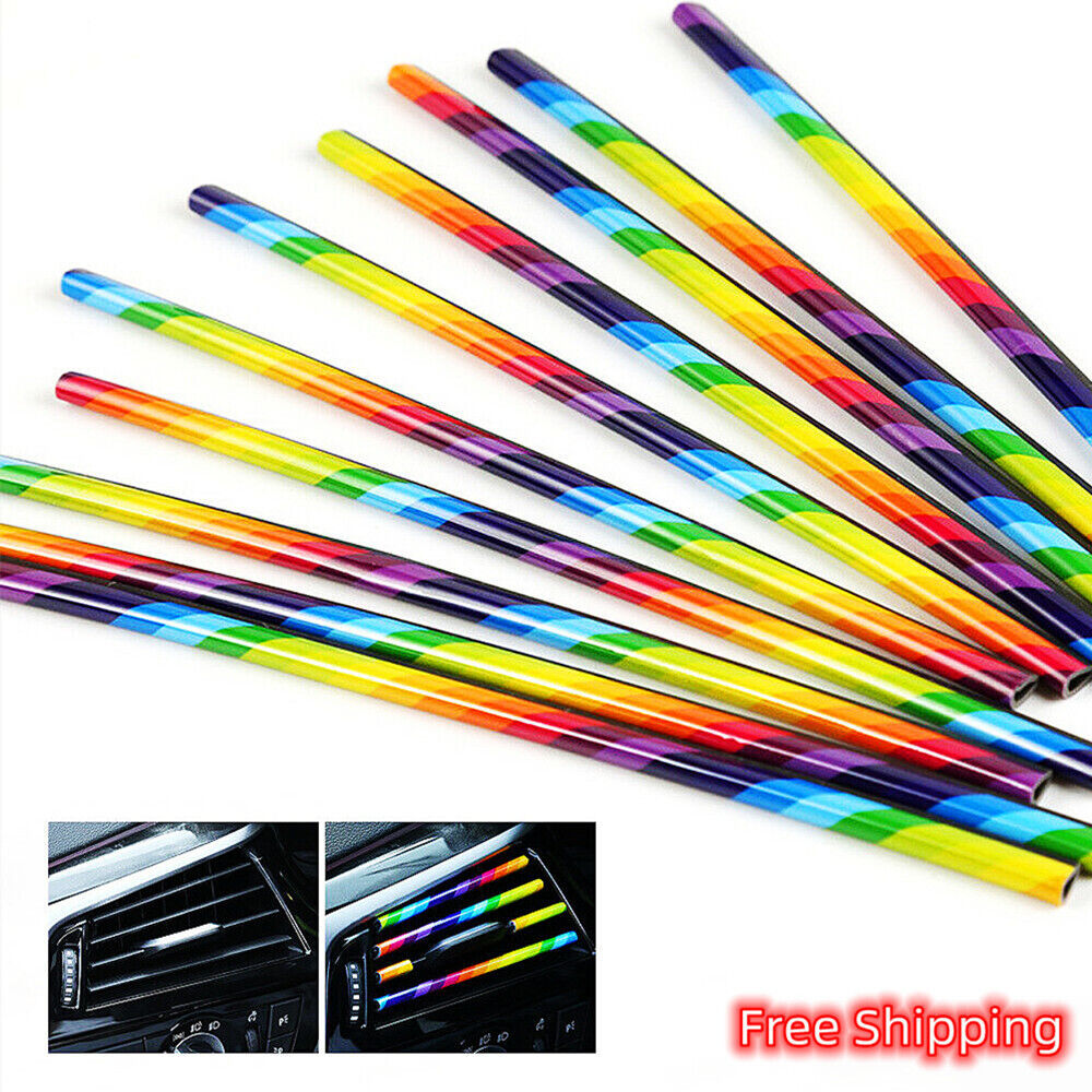 Nouveau 10 pièces voiture intérieur climatiseur sortie d'aération décoration rayures couverture arc-en-ciel