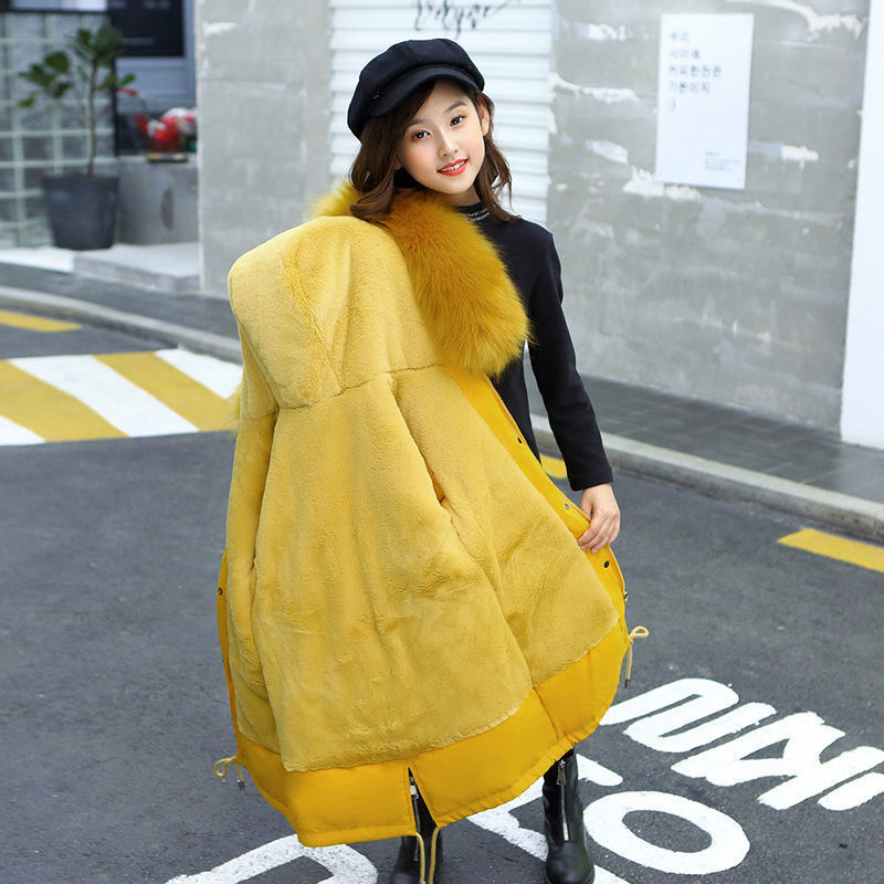 Abrigos de algodón para niños medianos y grandes de estilo largo con forro de terciopelo