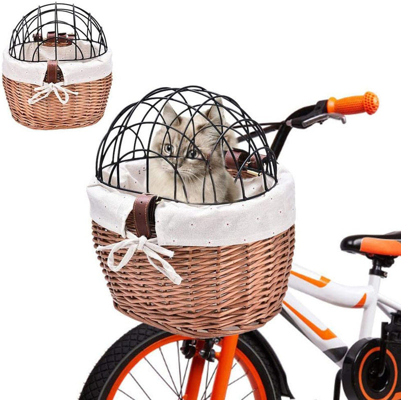 Panier à poignée avant de vélo pour chat et chien, poignée de siège pour animal de compagnie, panier de vélo de route en osier, Cage pour chat et chien
