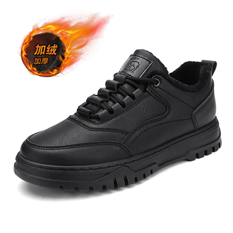 Chaussures basses en cuir de loisirs chaudes et épaisses brossées, automne et hiver