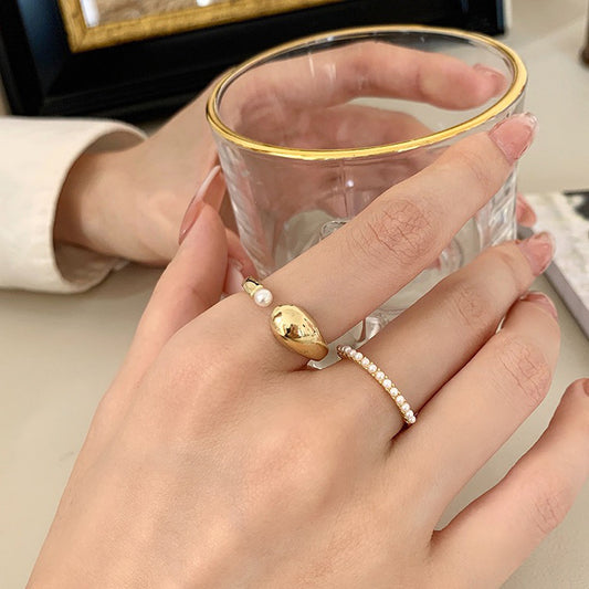 Women's Special-interest Design French Vintage Pearl Metal Ring