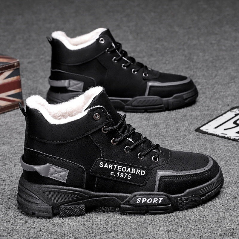 Bottes de neige en peluche pour hommes, chaussures en velours épais et chaud en coton, décontractées, tendance, montantes, vêtements de travail, nouvelle collection hiver
