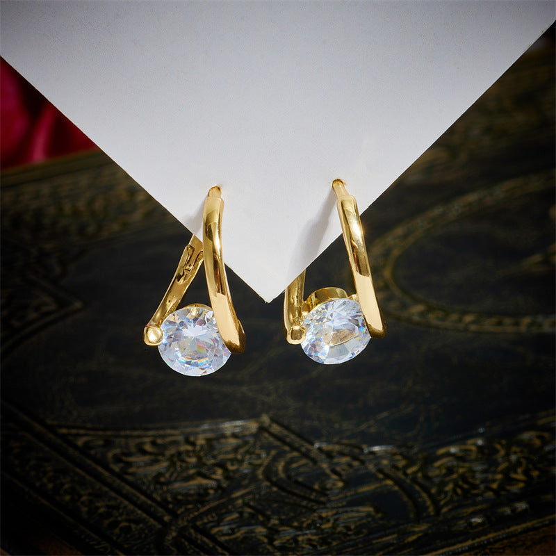 Boucles d'oreilles en cuivre plaqué or véritable, Clip d'oreille Simple en Zircon, petites boucles d'oreilles clignotantes exquises
