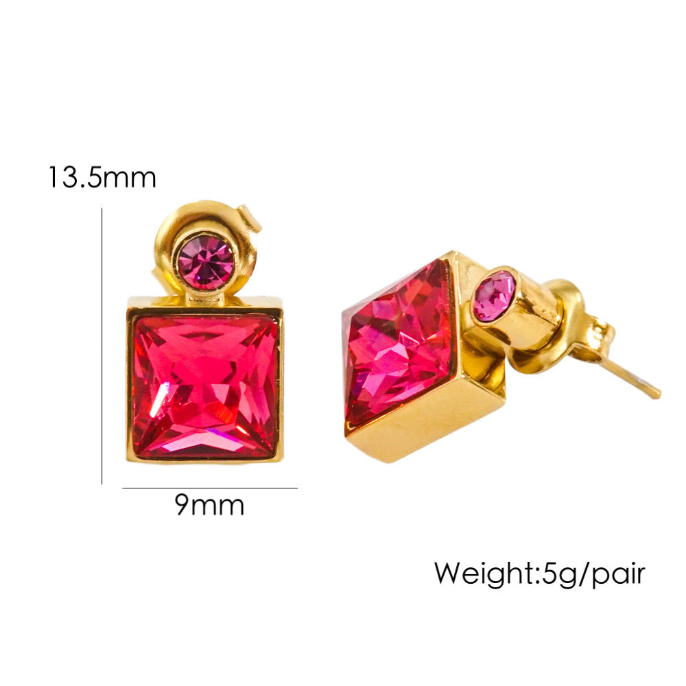 Elegant High Sense Inlaid Zircon Square Women's Ear Studs