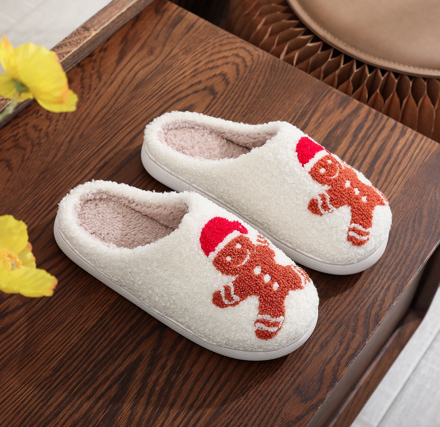 Pantoufles de noël en coton pour homme en pain d'épices, pour la maison et l'hiver