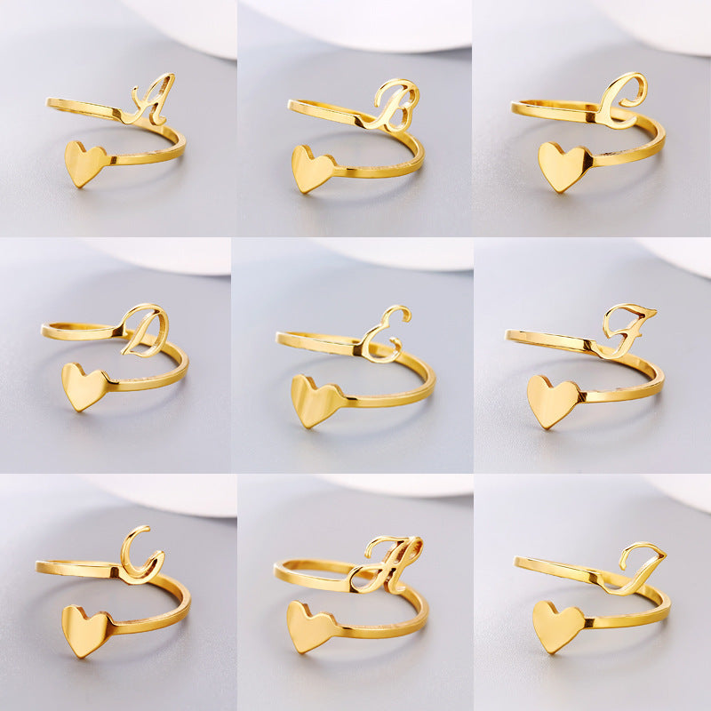 Simple Letter Three-dimensional Loving Heart With Opening Adjustable Ring