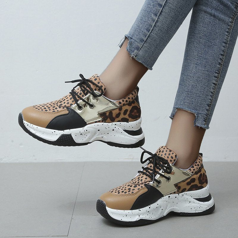 Zapatillas con estampado de leopardo para mujer, zapatos deportivos con cordones para caminar y correr