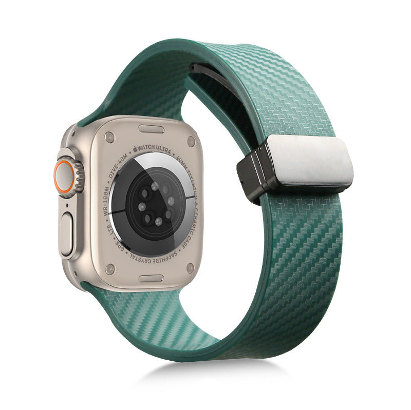 Suitable Watch Band Double Color Carbon Fiber Pattern Magnetic Buckle Silicone Strap