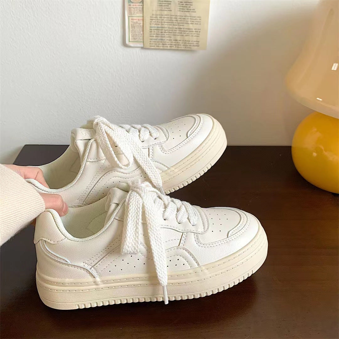 Women's Thick Bottom Height Increasing Breathable White Casual Shoes