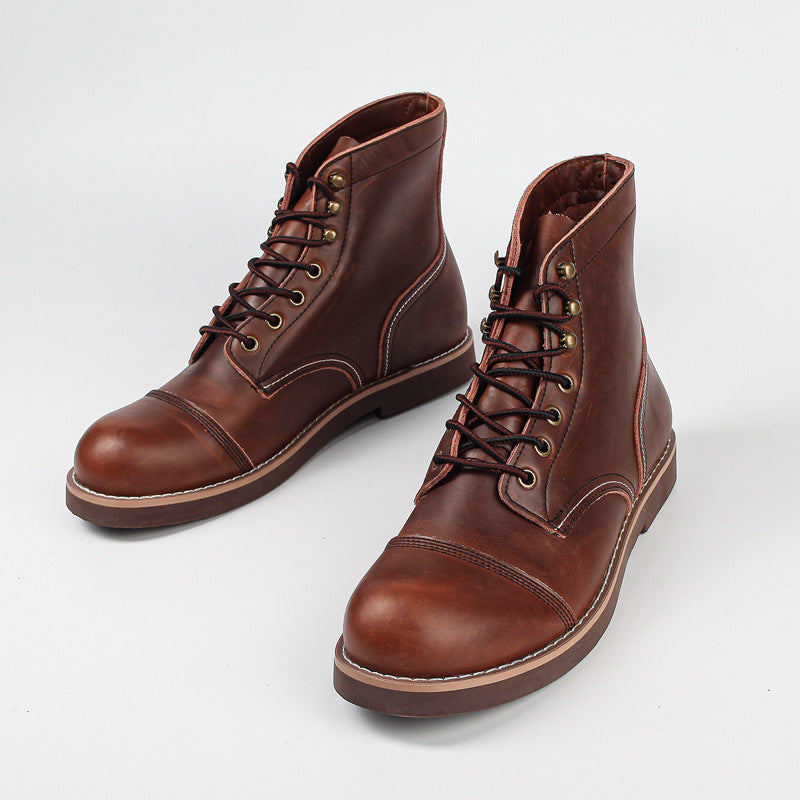 Botas Martin de cuero vacuno retro Botas militares de cuero encerado con aceite para hombres Bota de trabajador