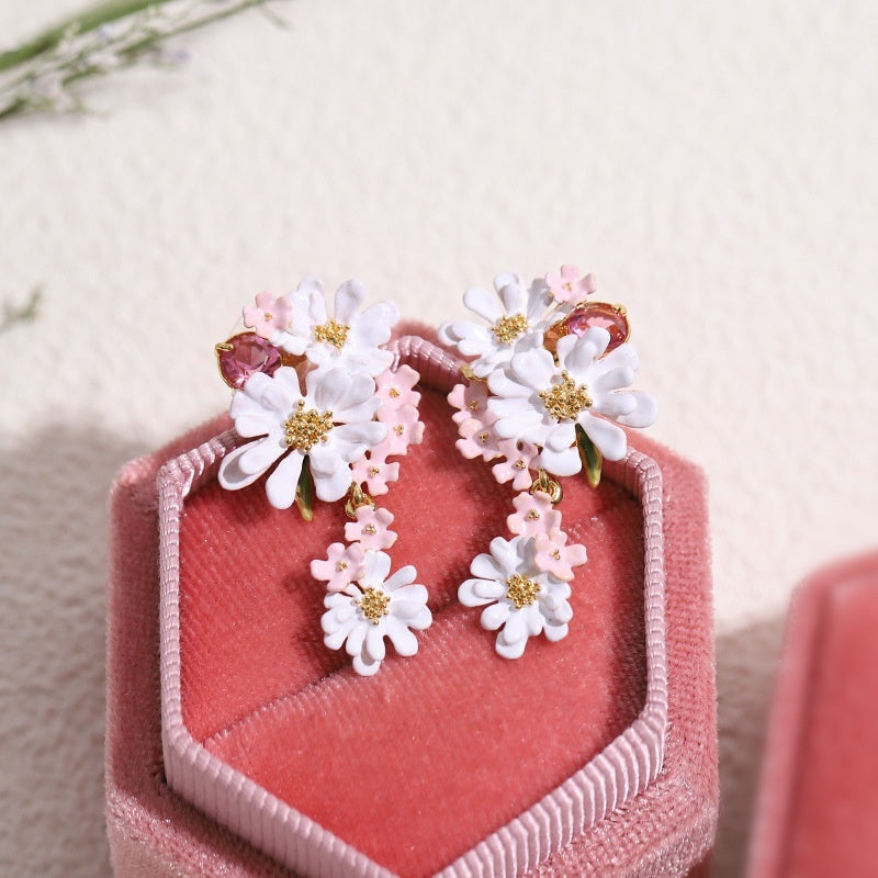 Pendientes Flor De Encaje Verbena Circonitas Oro