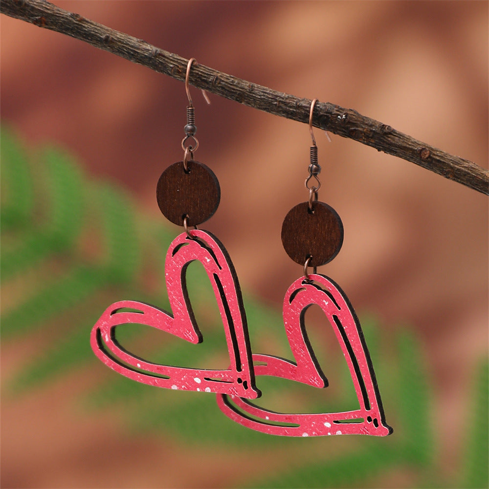 Boucles d'oreilles décoratives en bois en forme de lettre de coeur, série saint-valentin