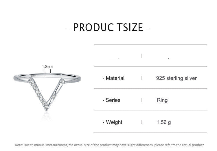 Women's Fashion V-shaped S925 Sterling Silver Ring