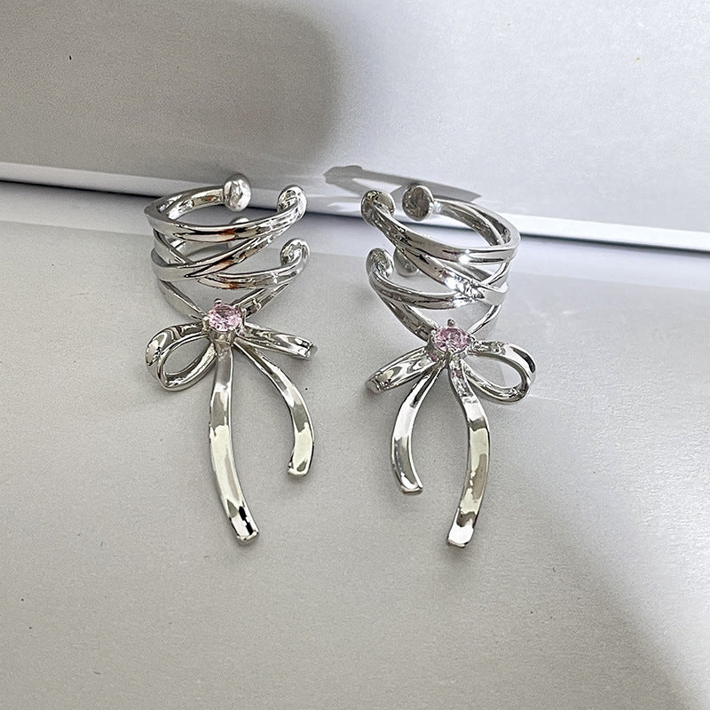 Clip d'oreille Style Ballet froid, boucles d'oreilles avec nœud en ruban, à la mode
