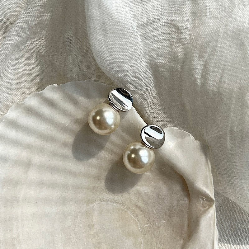 925 Sterling Silver Needle Pearl Stud Earrings Women's All-match Refined Simple