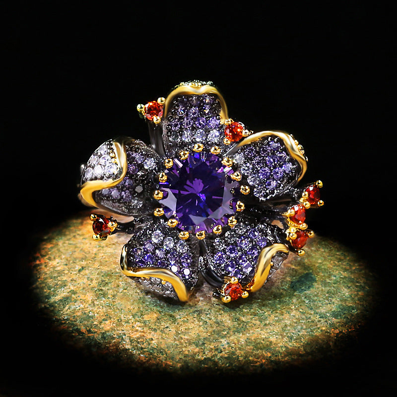 Personalized Flower Shape Ring Fashion SUNFLOWER Zircon Ring