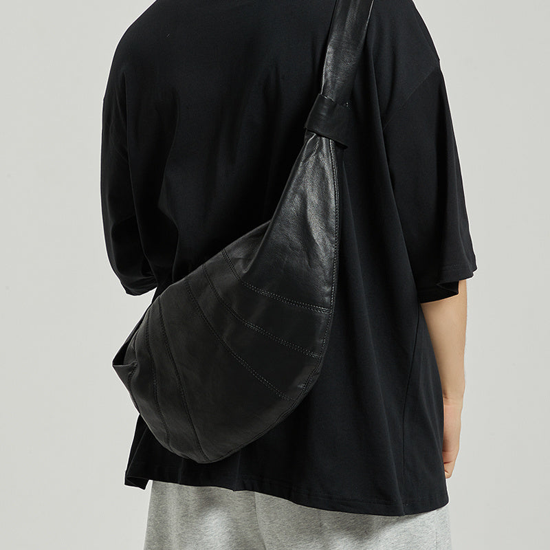 Sac de Dumpling sac de poitrine incliné en cuir pour homme