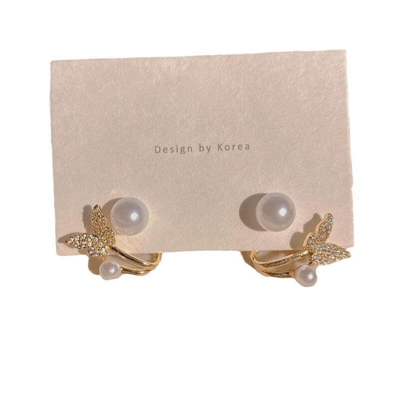 Boucles d'oreilles en perles queue de poisson élégantes à la mode pour femmes pleines de diamants