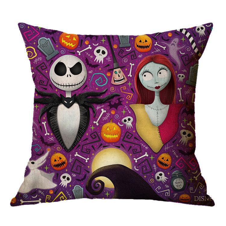 Funda de almohada de Halloween con calavera de lino