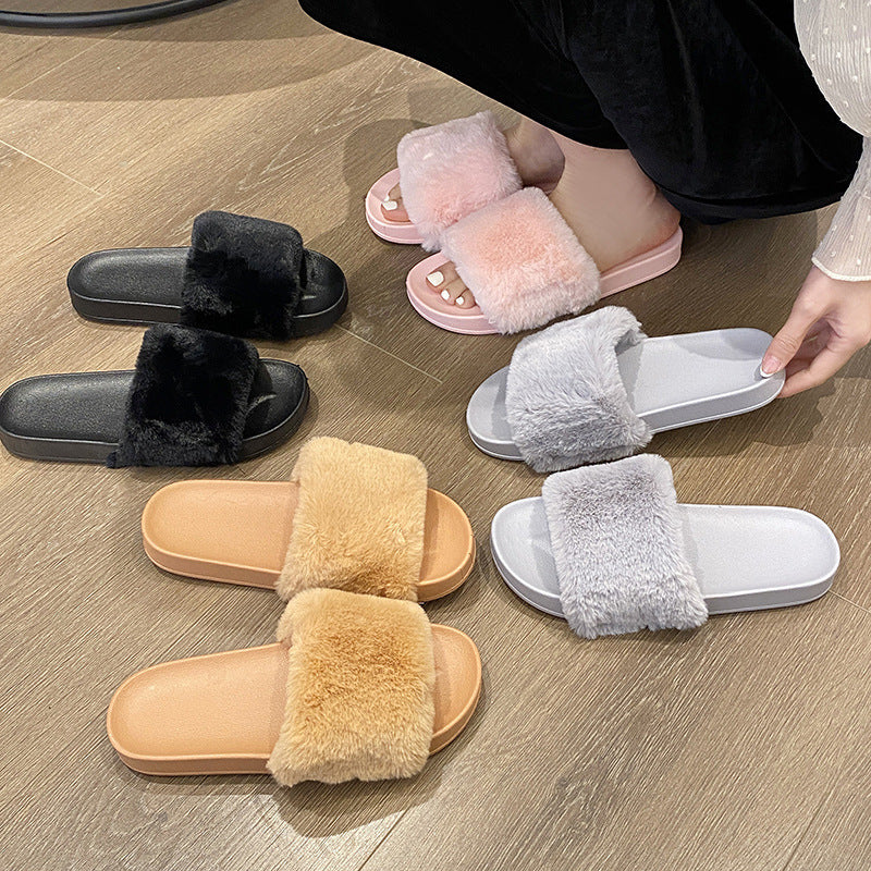 Diapositives Pantoufles moelleuses à fond plat en gros