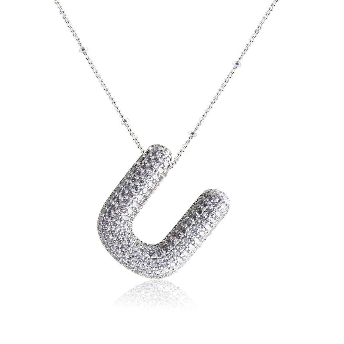 European And American Letter Necklace Inlaid With Zircon Hollow Copper White Gold Plated