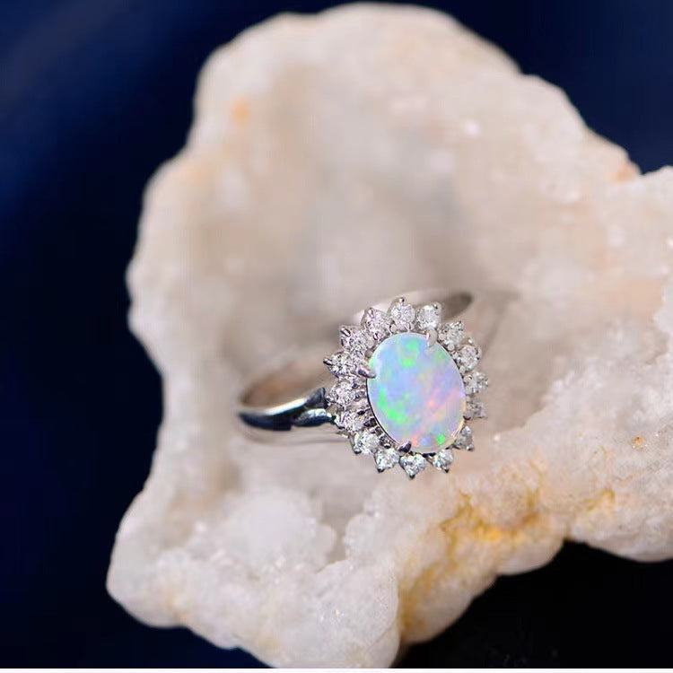 Plated 925 Inlaid Zircon Opal Exquisite Fashion Ring