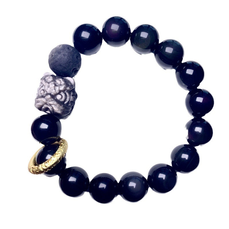 Natural DIY Crystal String Black Gold And Silver Xingshi Bracelet