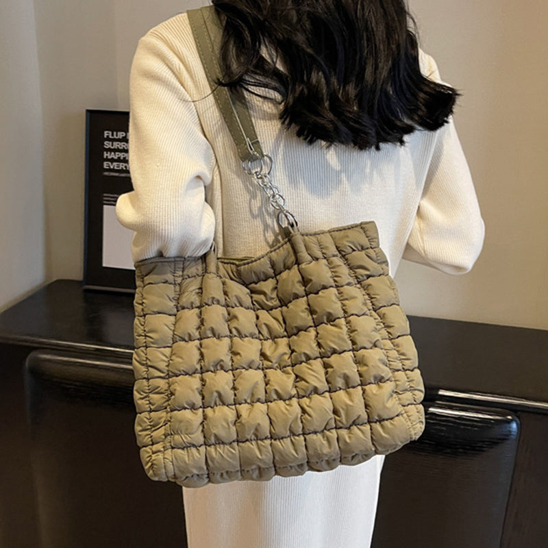 Sacs à main à carreaux en chaîne pour femmes, fourre-tout de styliste à bulles de grande capacité, sac à bandoulière plissé sous les aisselles, mode automne et hiver