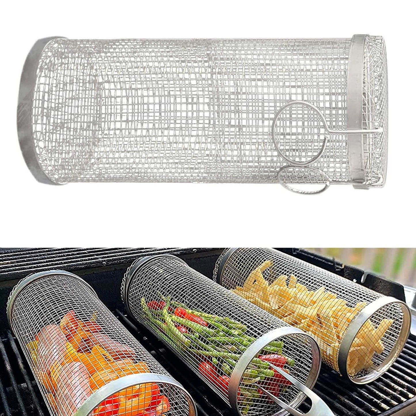 Panier à griller roulant en métal pour Barbecue, filet Portable pour Camping en plein air, Gadgets de cuisine