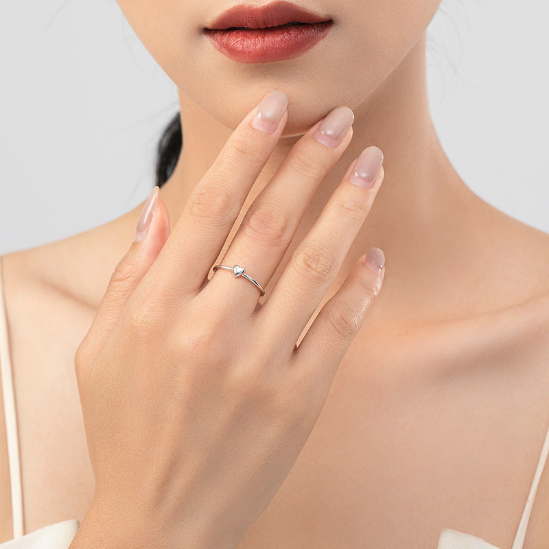 925 Sterling Silver Plain Simple Heart-shaped Ring For Women