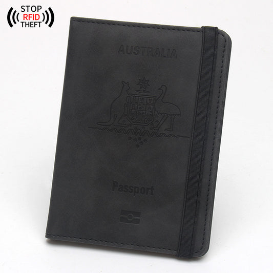Étui pour passeport australien antimagnétique, plusieurs fentes pour cartes, sangle en caoutchouc, veste pour passeport